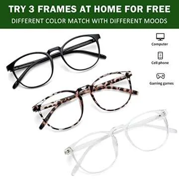 Przene 3 Pack Blue Light Blocking Glasses Women/Men,Retro Round Computer Glasses Anti Eye Strain/UV/Glare, Gaming Glasses. (Black/Crystal/Transparent Amber)