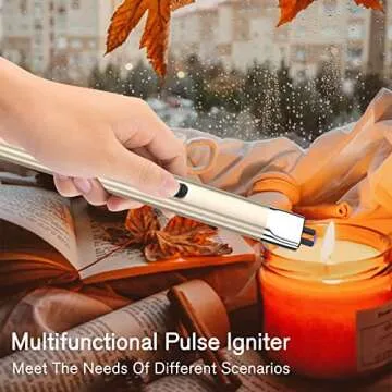 REIDEA Electric Lighter Candle Lighter, Retractable Top Windproof Flameless USB Rechargeable Arc Lighter with Safe Button and Power Indicator for Candle, BBQ and Fireworks, R1 Flat, Champagne Gold