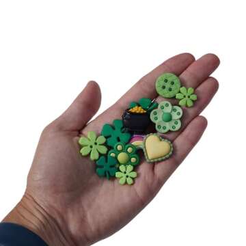 St. Patrick's Day Button Assortment – 50 Piece Novelty Buttons for Crafts & Sewing – Shamrock, Rainbow, Pot of Gold, and Green Heart Designs
