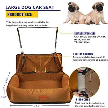 BOCHAO Dog Car Seat for Large/Medium Sized Dogs,Dog Car Travel Bed Dog Seats Made,Comfortable and Safe;Multipurpose Design-can be Converted into a Dog Bed or a Dog Sofa Cushion,with Dog Blanket.