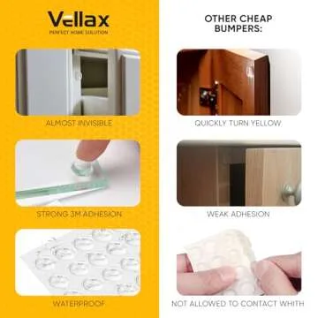 Vellax Cabinet Door Bumpers 128 Pcs - 1/2” Diameter Clear Self Adhesive Pads, Cabinet Stoppers, Rubber Bumpers for Drawers, Cupboards, Cutting Boards, Glass Tops, Picture Frames, Kitchen Furniture