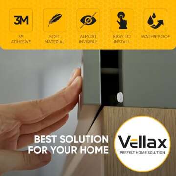 Vellax Cabinet Door Bumpers 128 Pcs - 1/2” Diameter Clear Self Adhesive Pads, Cabinet Stoppers, Rubber Bumpers for Drawers, Cupboards, Cutting Boards, Glass Tops, Picture Frames, Kitchen Furniture