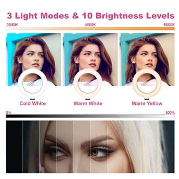 Ring Light for Computer, 6” Ring Light with Stand Tripod, 3 Light Modes Video Conference Lighting ...