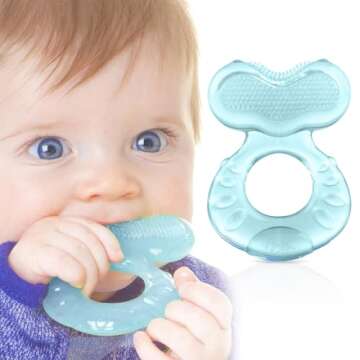 Nuby Silicone Teethe-eez Teether with Bristles, Includes Hygienic Case, Colors May Vary