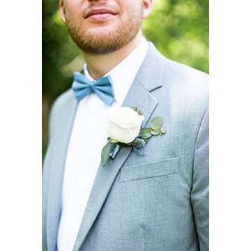 AWAYTR Men's Pre Tied Bow Ties for Wedding Party Fancy Plain Adjustable Bowties Necktie (Light Blue)