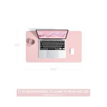 Non-Slip Leather Desk Mat, Desk Mouse Pad, Waterproof PVC Leather Desk Table Protector, Large Desk Blotter, Easy Clean Laptop Desk Writing Mat for Office/Work/Home/Decor(Pink, 23.6" x 13.7")