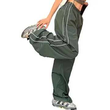 Shebote Women's Elastic Waist Parachute Pants Jogger Sweatpants