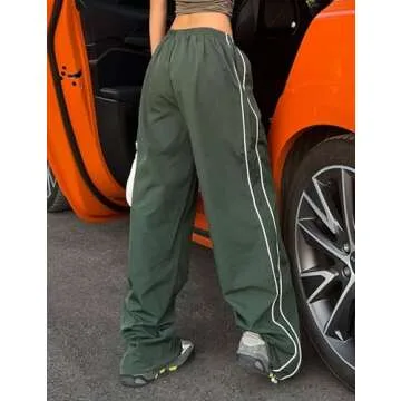 Shebote Women's Elastic Waist Parachute Pants Jogger Sweatpants