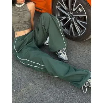 Shebote Women's Elastic Waist Parachute Pants Jogger Sweatpants