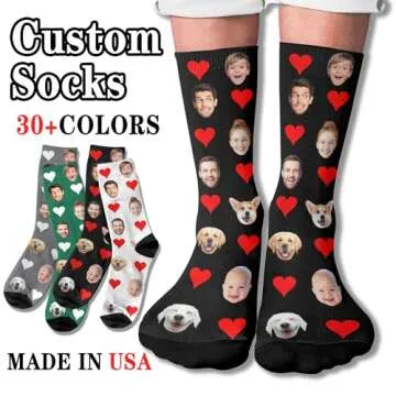 InterestPrint Custom Faces Socks Funny Socks for Men Women Valentine's Day Gift Hearts Black Persona...