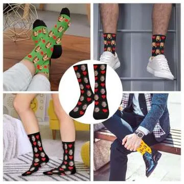 InterestPrint Custom Faces Socks Funny Socks for Men Women Valentine's Day Gift Hearts Black Personalized Socks