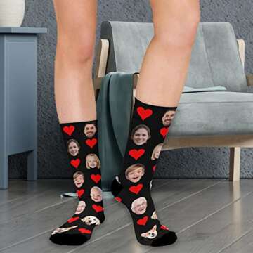 InterestPrint Custom Faces Socks Funny Socks for Men Women Valentine's Day Gift Hearts Black Personalized Socks