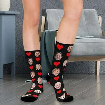 InterestPrint Custom Faces Socks Funny Socks for Men Women Valentine's Day Gift Hearts Black Personalized Socks
