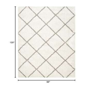 SAFAVIEH Hudson Shag Collection Area Rug - 8' x 10', Ivory & Grey, Modern Trellis Design, Non-Sheddi...