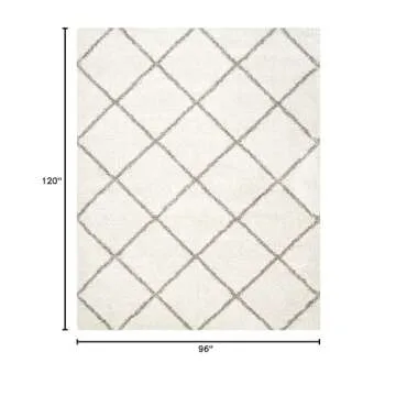 SAFAVIEH Hudson Shag Collection Area Rug - 8' x 10', Ivory & Grey, Modern Trellis Design, Non-Sheddi...