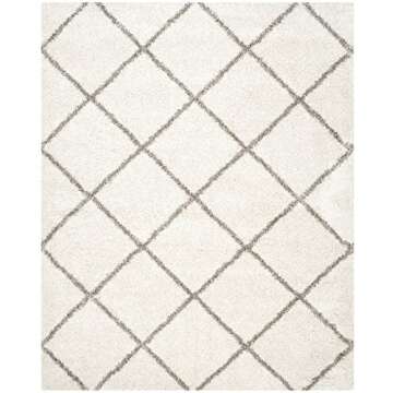SAFAVIEH Hudson Shag Collection Area Rug - 8' x 10', Ivory & Grey, Modern Trellis Design, Non-Shedding & Easy Care, 2-inch Thick Ideal for High Traffic Areas in Living Room, Bedroom (SGH281A)