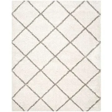 SAFAVIEH Hudson Shag Collection Area Rug - 8' x 10', Ivory & Grey, Modern Trellis Design, Non-Shedding & Easy Care, 2-inch Thick Ideal for High Traffic Areas in Living Room, Bedroom (SGH281A)