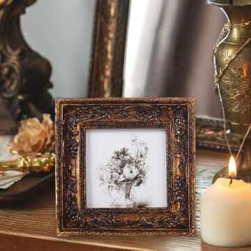 SIKOO Small Vintage 3×3 Picture Frame Antique Ornate Mini Photo Frame Table Top Display and Wall Ha...