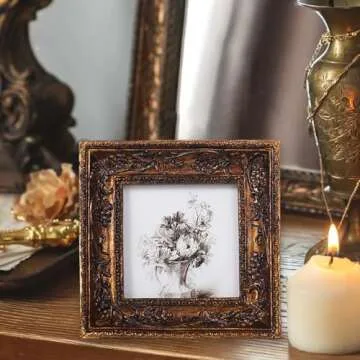 SIKOO Small Vintage 3×3 Picture Frame Antique Ornate Mini Photo Frame Table Top Display and Wall Ha...