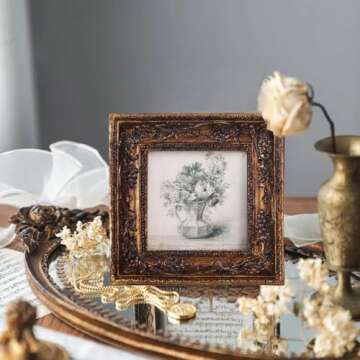 SIKOO Small Vintage 3×3 Picture Frame Antique Ornate Mini Photo Frame Table Top Display and Wall Hanging, Gold Frame Wall Art, Bronze Gold