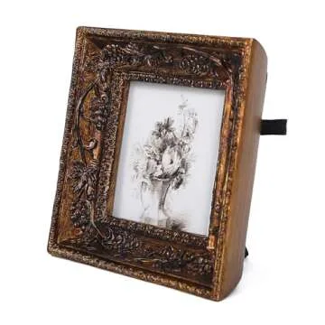 SIKOO Small Vintage 3×3 Picture Frame Antique Ornate Mini Photo Frame Table Top Display and Wall Hanging, Gold Frame Wall Art, Bronze Gold