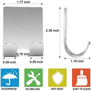 Deluxe Razor Holder for Shower-Hook Hanger Stand(4 Pack)Adhesive Stainless Steel Heavy Duty Utility ...