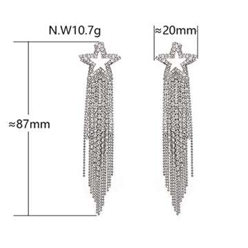 Silver Star Earrings Dangle Silver Star Earrings for Women 14K Gold Star Sparkly Earrings Long Dangle Y2k Earrings Jewelry