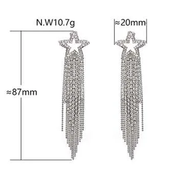 Silver Star Earrings Dangle Silver Star Earrings for Women 14K Gold Star Sparkly Earrings Long Dangle Y2k Earrings Jewelry