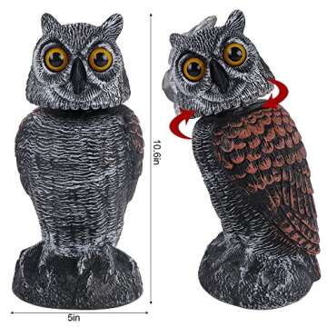 Hausse 2 Pack Bird Scarecrow Fake Owl Decoy Sculpture, Rotating Head Plastic Owl Bird Deterrents, 10.6 Inch Height Nature Enemy Horned Pest Repellent for Outdoor Garden Yard