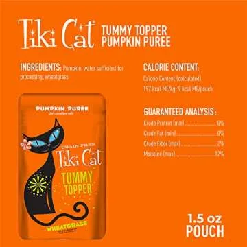 Tiki Cat Functions Meal Topper, Pumpkin Puree Recipe, with Wheatgrass for Easy Digestion, for Adult Cats, 1.5 oz. Pouch (Pack of 12)