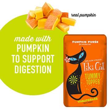 Tiki Cat Functions Meal Topper, Pumpkin Puree Recipe, with Wheatgrass for Easy Digestion, for Adult Cats, 1.5 oz. Pouch (Pack of 12)
