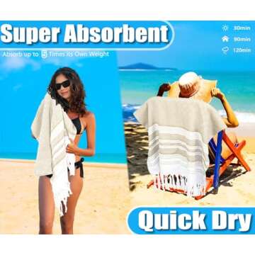 Yongoes Oversized Turkish Beach Towel Blanket Cotton Giant XL Sandproof Towels Huge Linen XXL Extra Large Big Throw Quilt Blankets for Adults Cloud Travel Camping Glamping Accessories Essentials