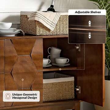 HULALA HOME Mid Century Sideboard Buffet Cabinet with Solid Wood Legs, 60" Kitchen Storage Cabinet Credenza with 4 Doors and 2 Shelves, Accent Console Table, Walnut