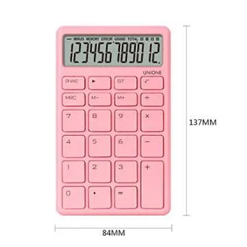 UNIONE Pocket & Desktop Pink Calculator with a Bright LCD, Dual Power Handheld Desktop. Color. Business, Office, High School