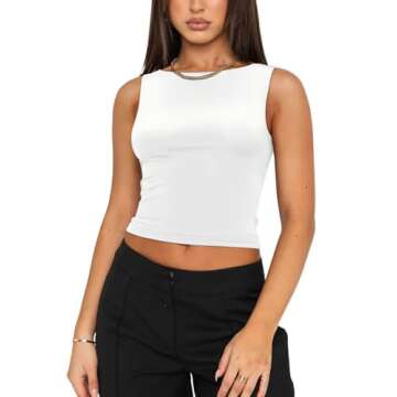 REORIA Women's Summer Sexy Open Back High Neck Sleeveless Tank Top Double Lined Y2k Trendy Backless ...