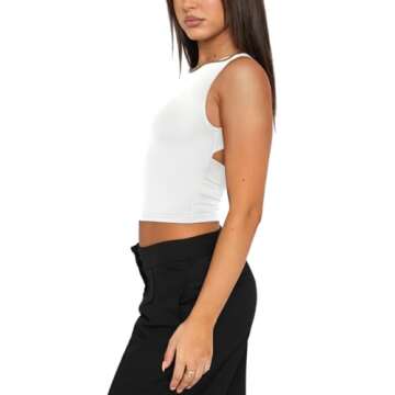 REORIA Women's Summer Sexy Open Back High Neck Sleeveless Tank Top Double Lined Y2k Trendy Backless Crop Tops White Small