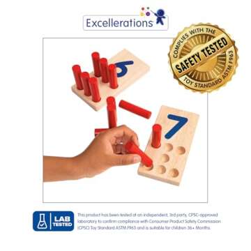 Excellerations Peg Number Board, Included: 10 Rubberwood Boards + 55 Wood Pegs + Storage Bag, Montes...