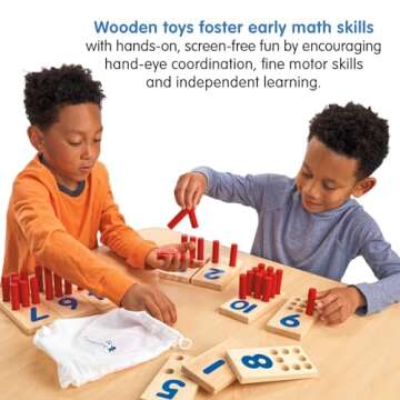 Excellerations Peg Number Board, Included: 10 Rubberwood Boards + 55 Wood Pegs + Storage Bag, Montessori Math Materials, Learning Manipulatives, Counting for Kids, Reggio Emilia Classroom Essentials