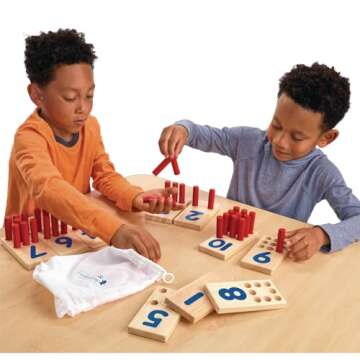 Excellerations Peg Number Board, Included: 10 Rubberwood Boards + 55 Wood Pegs + Storage Bag, Montessori Math Materials, Learning Manipulatives, Counting for Kids, Reggio Emilia Classroom Essentials