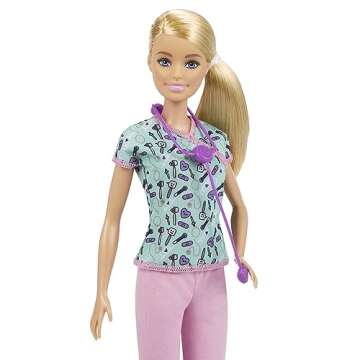 Barbie Careers Fashion Doll & Accessory, Nurse Wearing Print Top, Pink Pants & White Shoes with Stethoscope