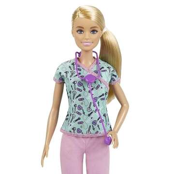 Barbie Careers Fashion Doll & Accessory, Nurse Wearing Print Top, Pink Pants & White Shoes with Stethoscope