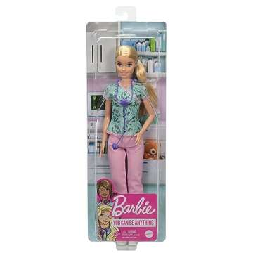 Barbie Careers Fashion Doll & Accessory, Nurse Wearing Print Top, Pink Pants & White Shoes with Stethoscope