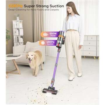 Cordless Vacuum Cleaner, 550W/45Kpa/60Mins Stick Vacuum with Smart Display & Auto Mode, Anti-Tangle ...