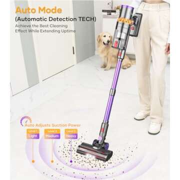 Cordless Vacuum Cleaner, 550W/45Kpa/60Mins Stick Vacuum with Smart Display & Auto Mode, Anti-Tangle Vacuum Cleaner for Home, Lightweight Vacuum for Pet Hair Carpet Hardwood Floor