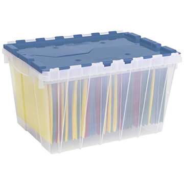 Akro-Mils 12 Gallon KeepBox File Box Plastic Stackable Storage Container with Hinged Attached Lid an...