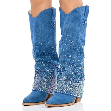 Stylish Gradinery Denim Sparkly Boots for Women