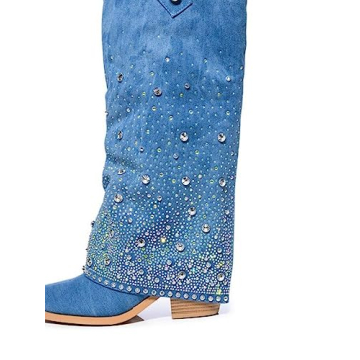 Stylish Gradinery Denim Sparkly Boots for Women