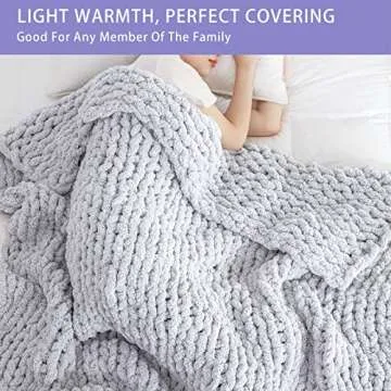 Bigacogo Chunky Knit Throw Blanket for Couch, 40x60 inches, 100% Hand Knitted with Thick Jumbo Cheni...