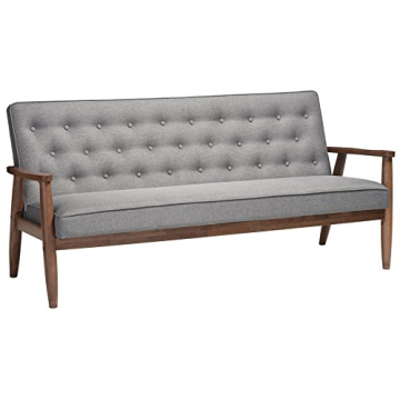 Baxton Studio Sorrento Mid-Century Retro Modern Fabric Upholstered Wooden 3-Seater Sofa - Grey 70.59...