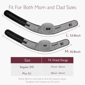 Momcozy Hip Seat Baby Carrier - Adjustable Waistband with Original 3D Belly Protector, Ergonomic Carrier with Various Pockets for Newborns & Toddlers up to 45lbs (Grey, Medium)